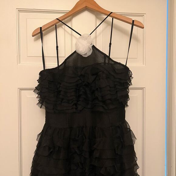 STAUD Florian Black Chiffon Dress With Rose Detail - Picture 7 of 9